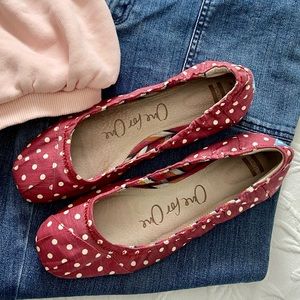 Toms One for One Red Linen Ballet Flats- Wide